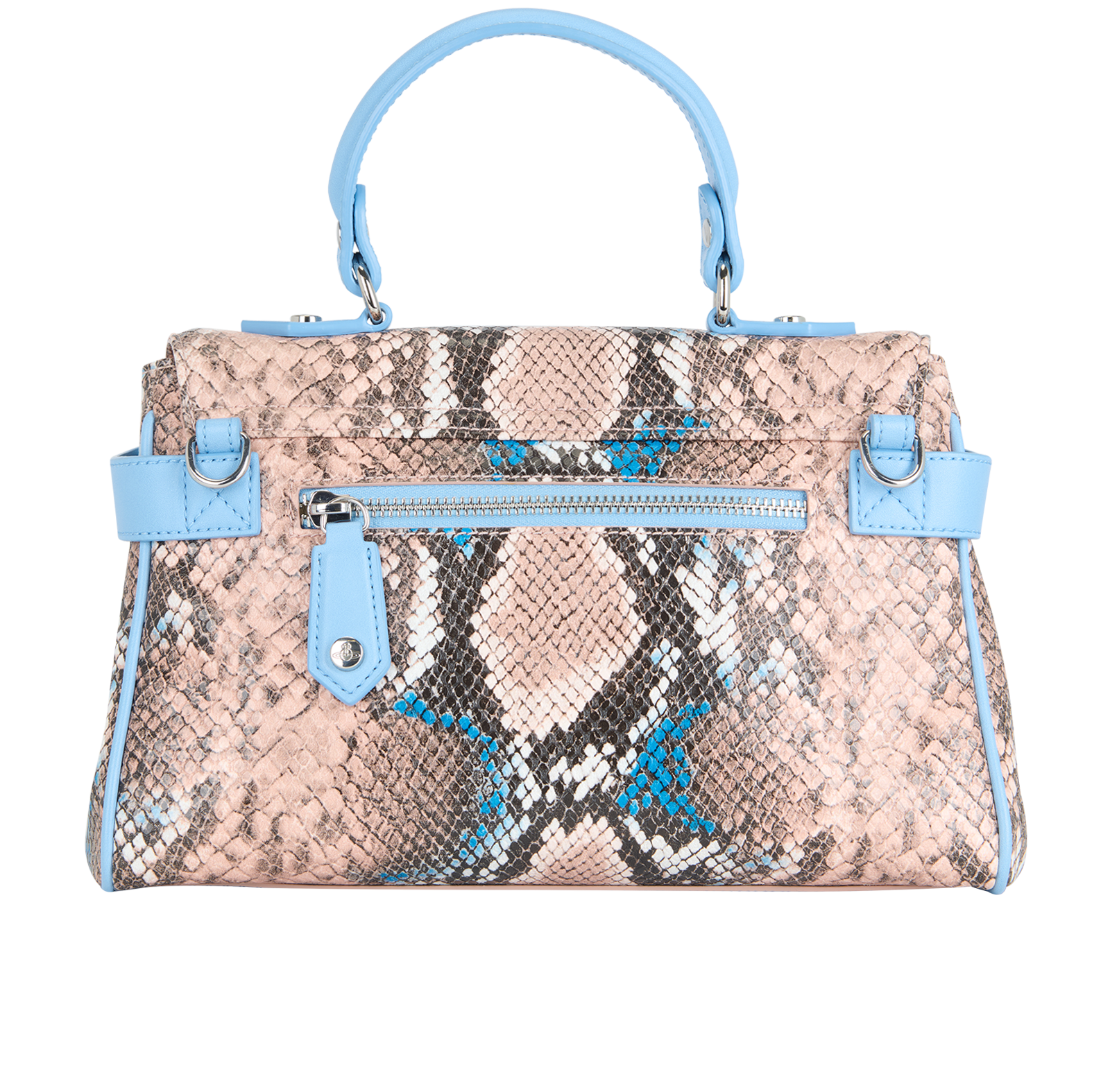 Snake Embossed Top Handle Bag, &pound;195, Handbags, Blue/Pink, Faux Leather, Back view